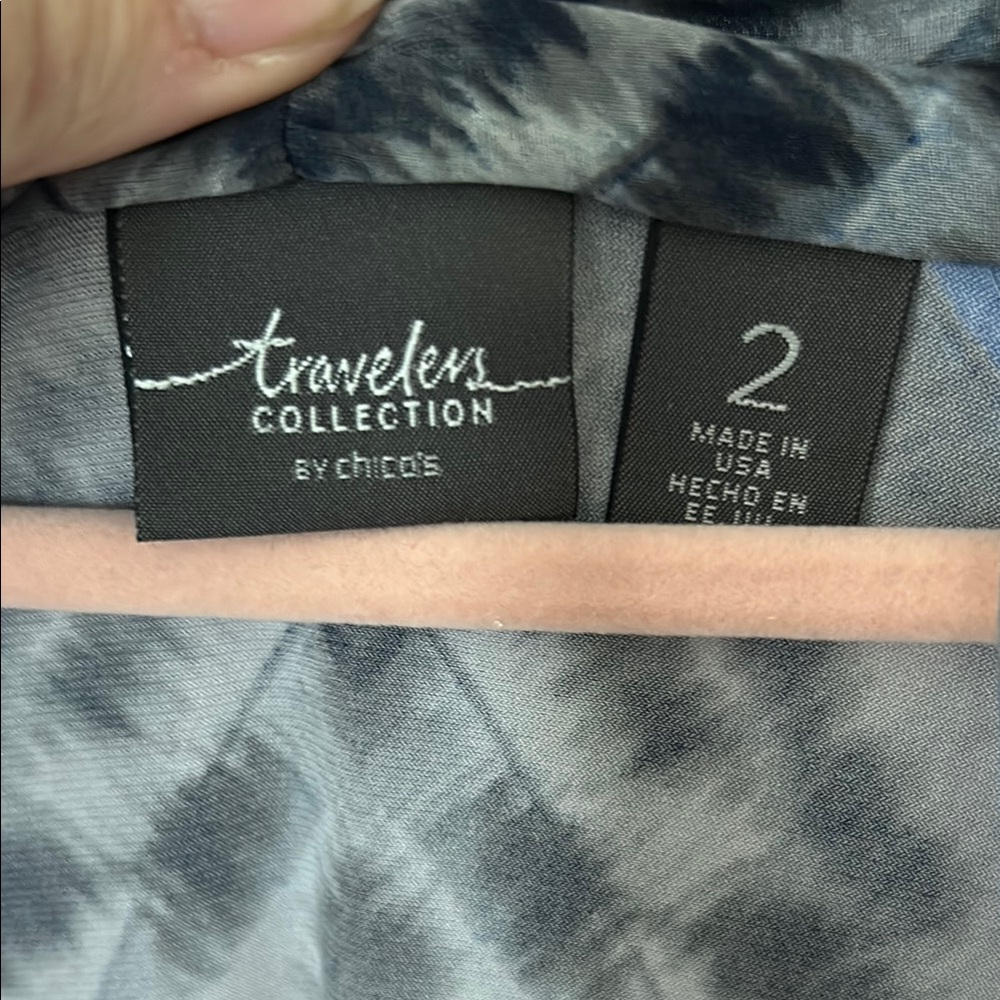 Chico's Sheer Blue and Black Patterned Blouse - Picture 3 of 7